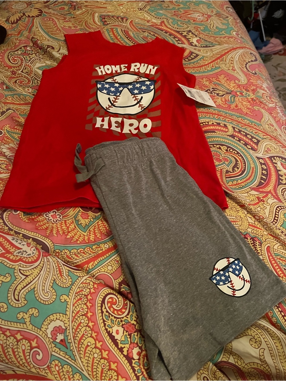 Kids 'Home Run Hero' Red & Gray Short Set